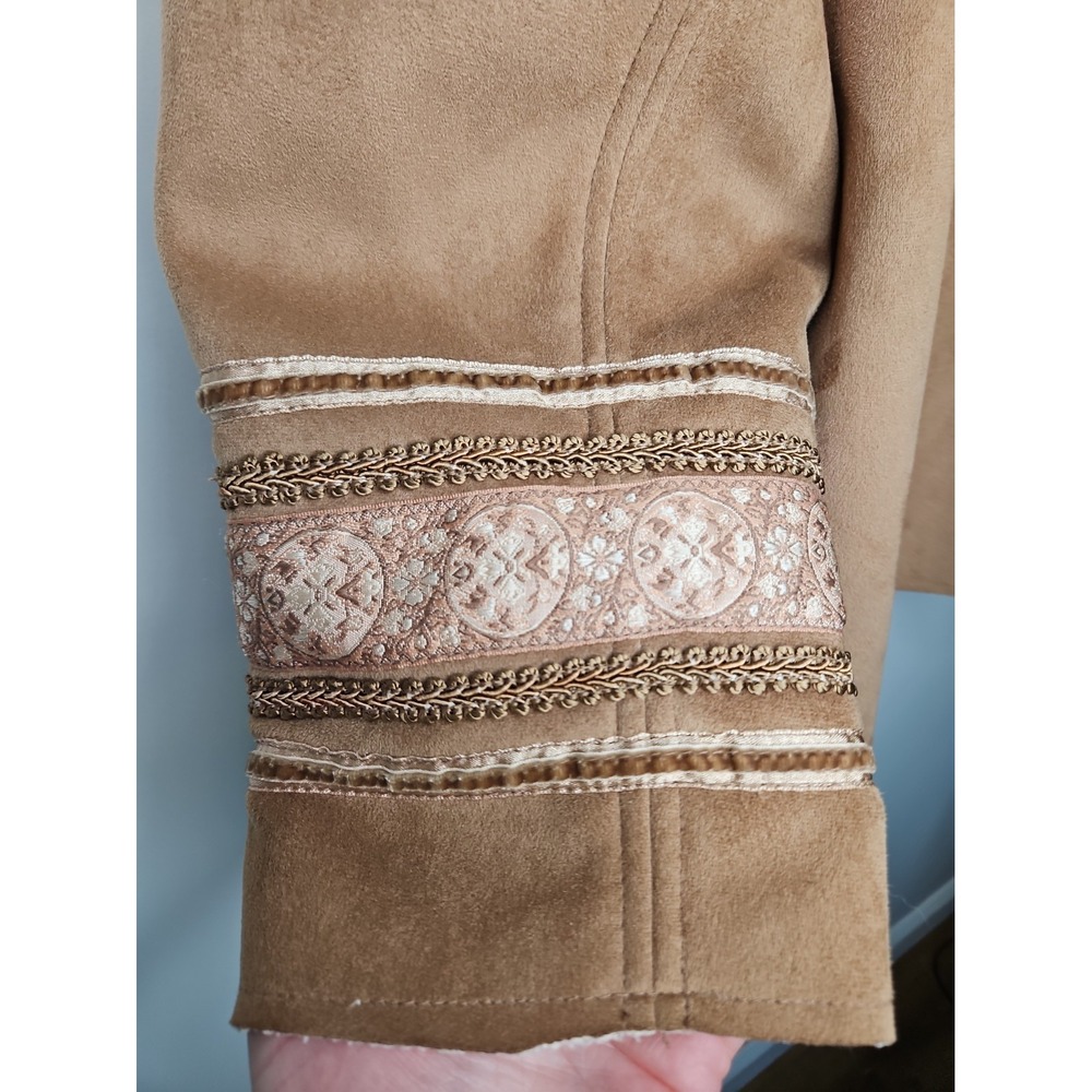 Cj Banks Jacket 1X Brown Faux Suede Sherpa Velvet Trim Boho Western Indie Y2K - Picture 9 of 13